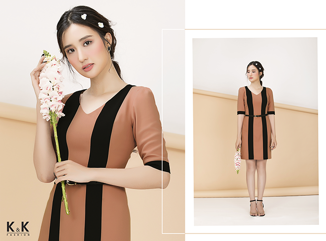 Quà tặng 8/3 - Đầm liền phối màu KK71-06