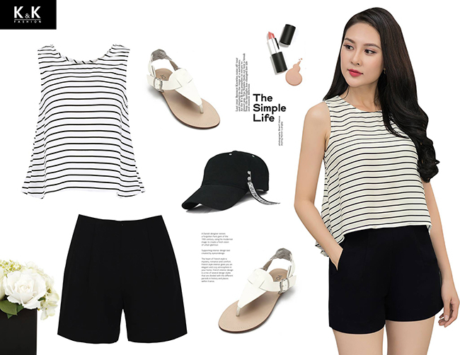 Set áo kẻ sọc + quần sọt năng động