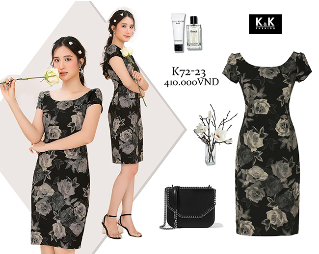 Đầm ôm họa tiết hoa sang trọng KK72-23