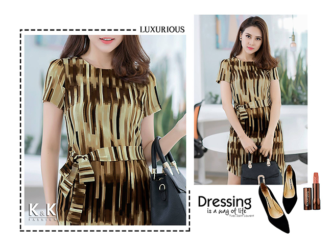 Đầm liền thắt nơ eo xinh xắn KK69-42
