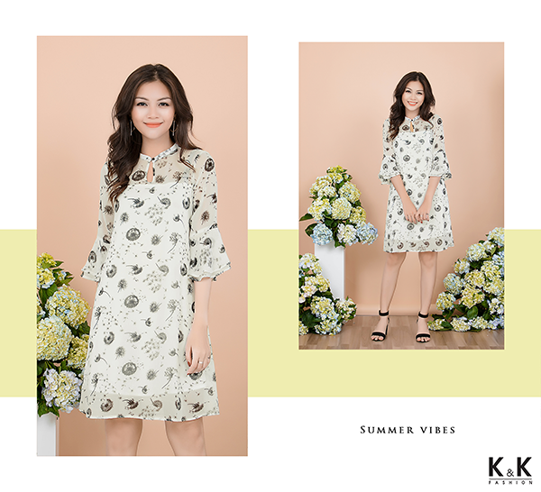 Váy suông họa tiết dành cho nàng công sở béo bụng HL01-08