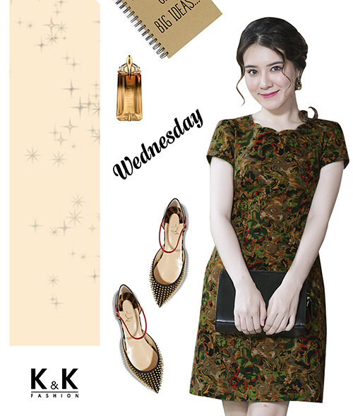 Đầm kaki dáng A họa tiết KK67-17