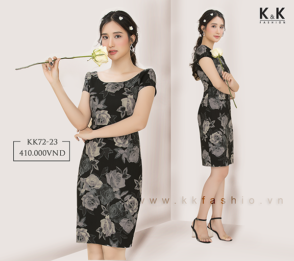 Quà tặng 8/3 – Đầm ôm body họa tiết hoa hồng KK72-23