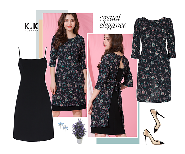 Đầm liền phối họa tiết hoa KK74-01