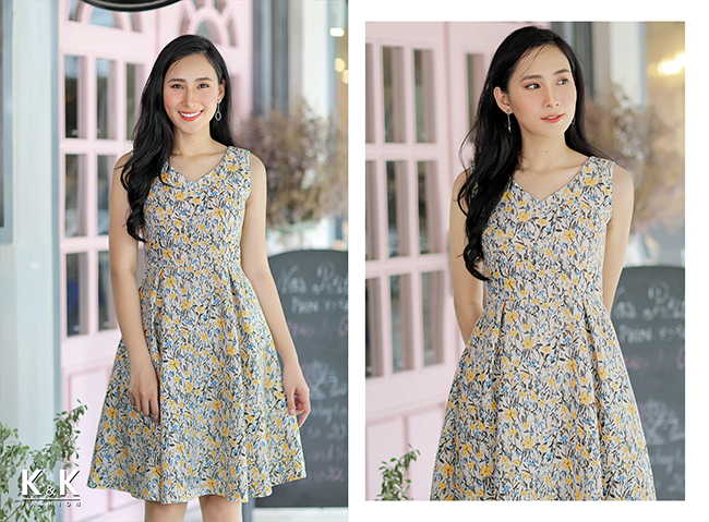Đầm xòe họa tiết hoa tươi sáng KK75-03