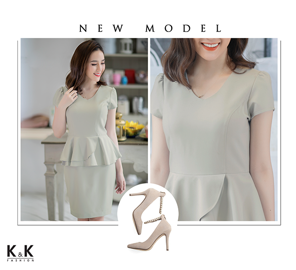Thanh lịch với váy peplum màu sắc trung tính KK70-56
