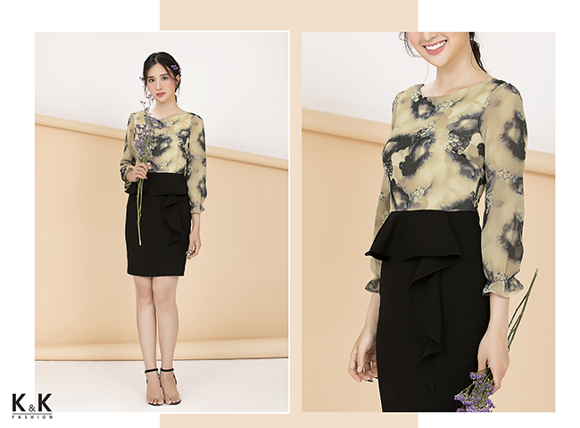 Đầm peplum họa tiết giản dị thời trang HL01-25