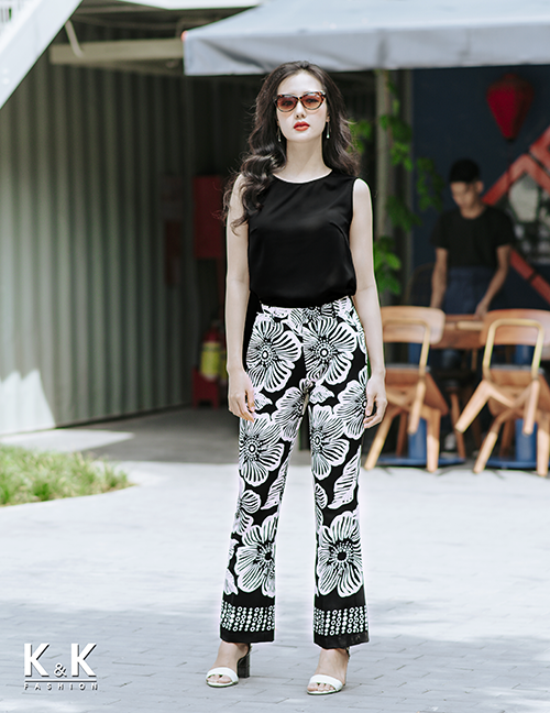 Set quần họa tiết QCS01-05+ áo sơ mi đen trơn ASM01-22