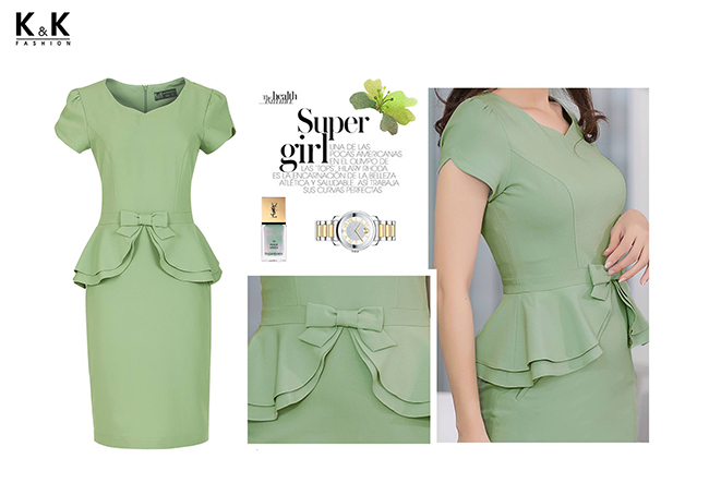 Váy công sở dáng peplum màu sắc tươi sáng KK69-52