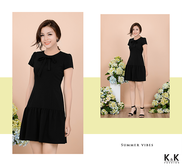 Váy đầm hạ eo nơ cổ KK68-17
