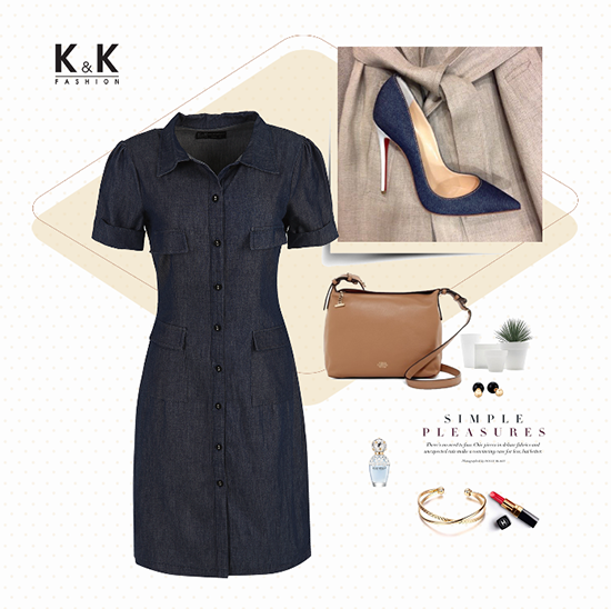 Đầm denim cổ sơ mi F63