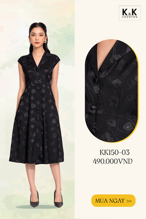 Đầm đen công sở dáng xòe KK150-03