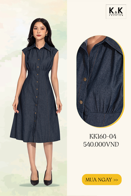 Đầm sơ mi công sở dáng xòe KK160-04