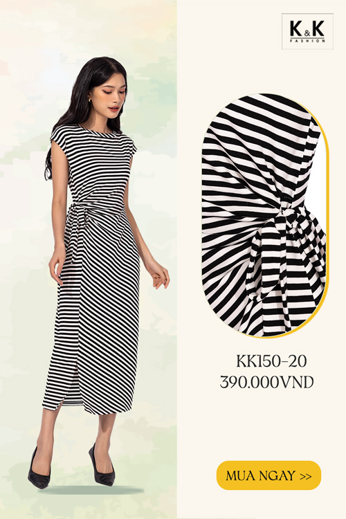 Đầm thun công sở họa tiết kẻ sọc KK150-20