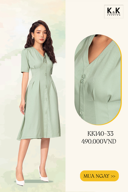 Đầm công sở dáng xòe cổ V KK140-33