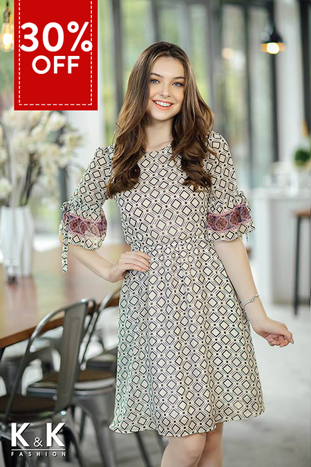 Đầm họa tiết tay viền bèo; Mã SP: S54