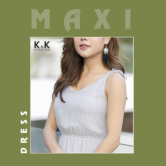 Váy maxi đơn sắc cổ V KK72-32