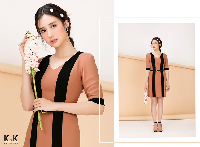 Đầm liền công sở phối màu KK71-06