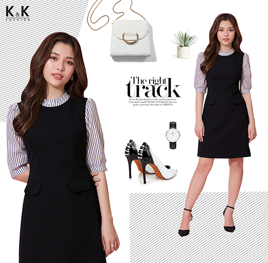 Đầm chữ A phối họa tiết kẻ sọc KK71-16