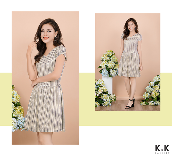 Váy hạ eo họa tiết kẻ KK68-05