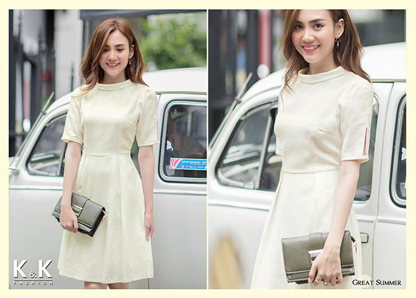 Đầm xòe chất liệu linnen gam màu trắng trẻ trung KK66-53