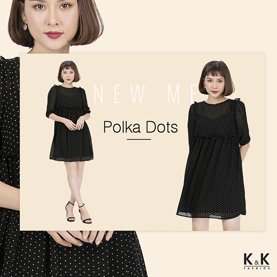 Đầm babydoll đen chấm bi trắng KK83-27