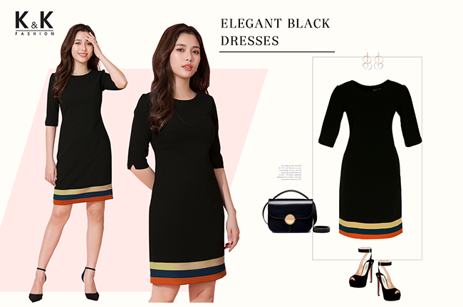 Đầm đen công sở phối màu chân váy KK74-03
