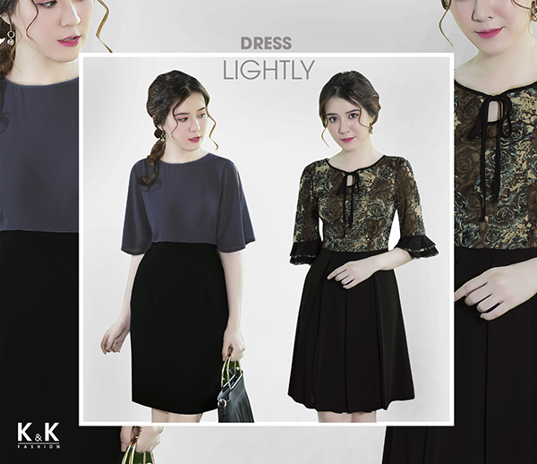 Đầm phối màu trang nhã cho nàng công sở thấp bé