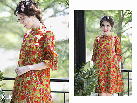 Đầm họa tiết hoa suông tay nơ KK67-28