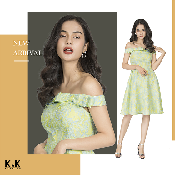 Váy liền hoa bẹt vai HL06-39