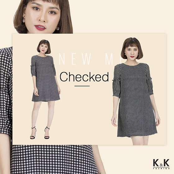 Đầm suông caro trắng đen KK84-30