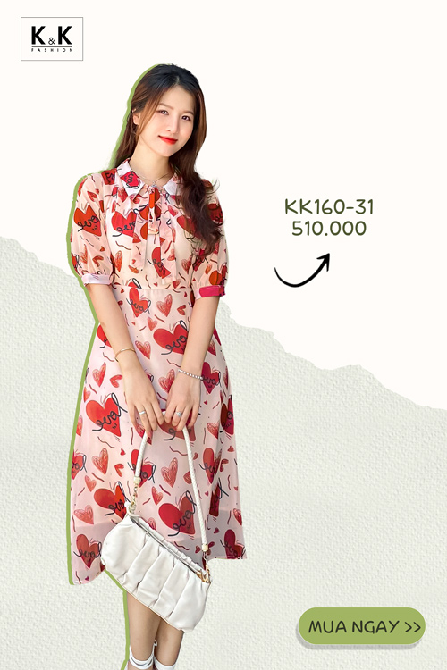 Đầm voan hoa viền bèo cổ V KK101-15 | Thời trang công sở K&K Fashion
