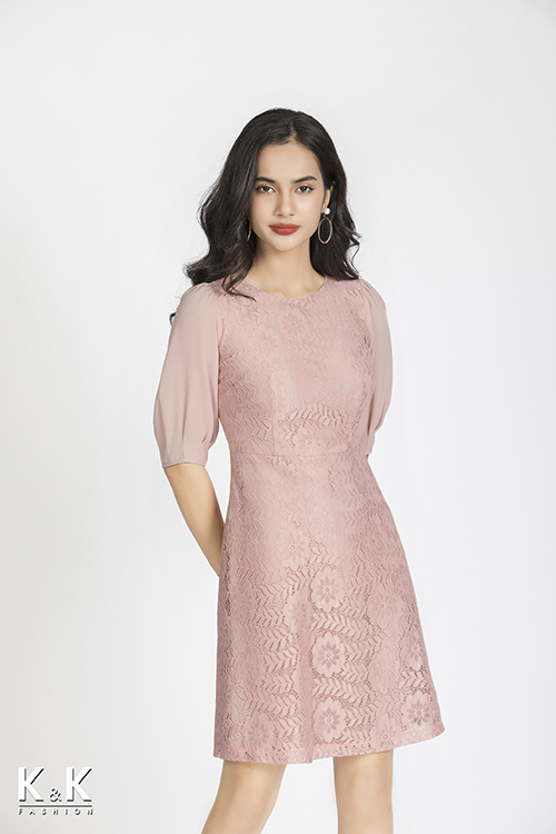 Đầm ren dự tiệc tay lỡ phối tằm ý HL07-04