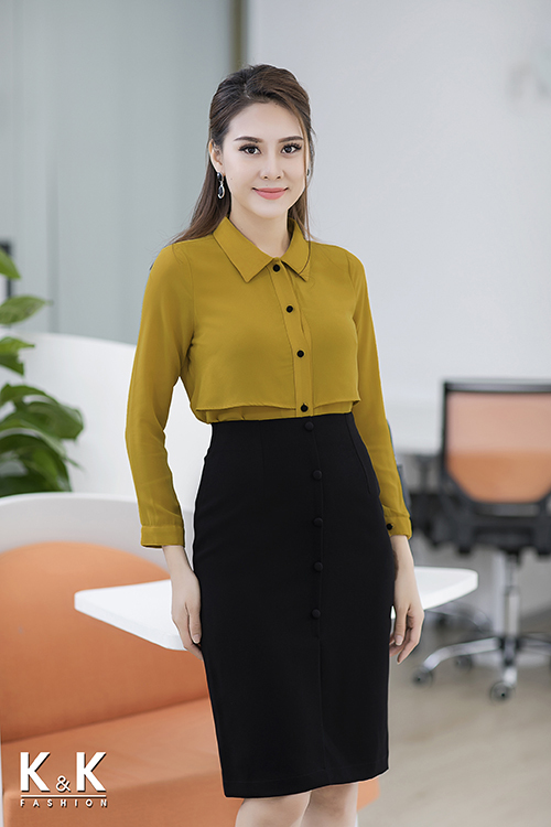 Set áo sơ mi đơn giản + chân váy bút chì thanh lịch KK69-55