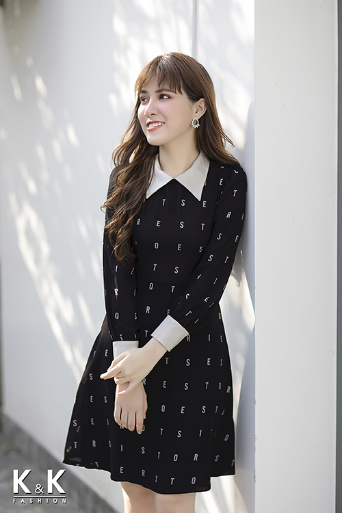 Đầm xòe họa tiết tay dài KK71-02