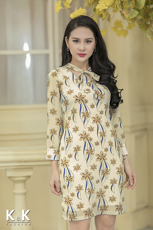 Đầm suông họa tiết tay dài KK71-15