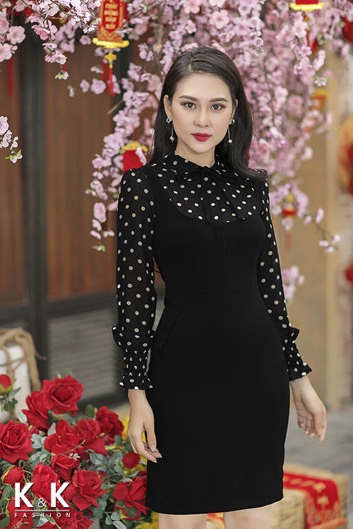 Đầm đen phối chấm bi KK71-30