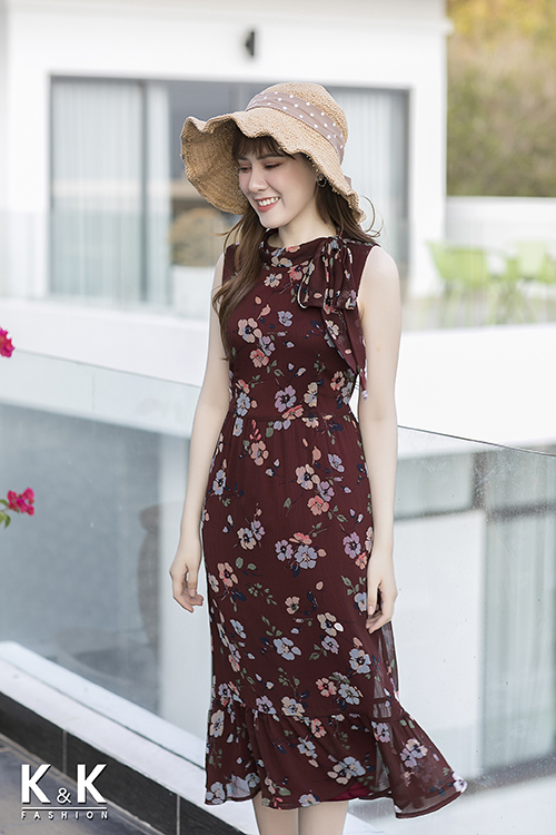 Đầm maxi họa tiết hoa thắt nơ xinh xắn KK72-10