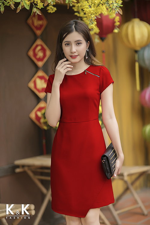 Đầm liền công sở với sắc đỏ nổi bật KK72-18