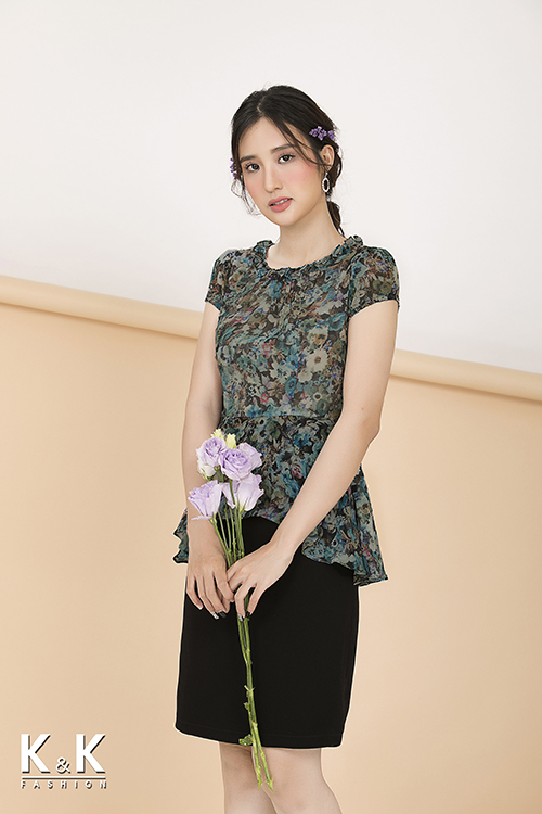 Đầm peplum công sở phối họa tiết hoa nhí thanh lịch KK72-39