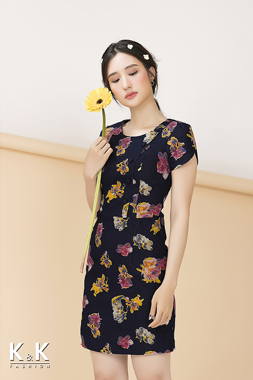 Đầm kaki jean họa tiết hoa nổi bật trẻ trung KK73-27