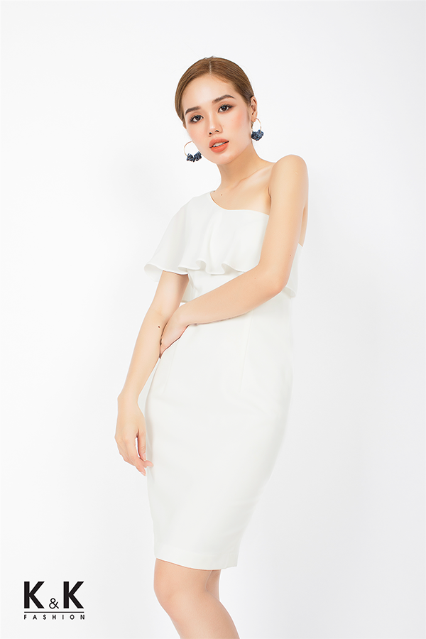 Đầm ôm body lệch vai viền bèo điệu đà KK74-13
