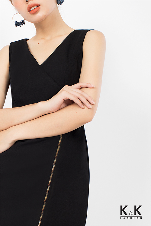 Đầm đen phối dây kéo nổi KK74-29