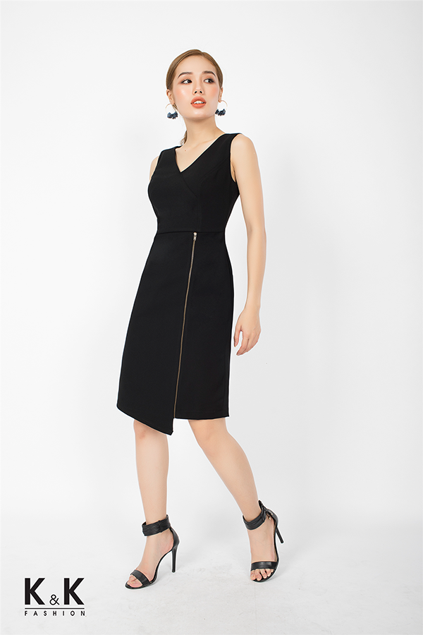 Đầm chữ A cổ V phối dây kéo đồng KK74-29