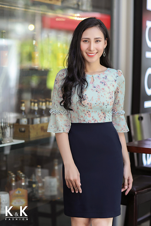 Đầm liền phối họa tiết cổ giọt nước KK75-28