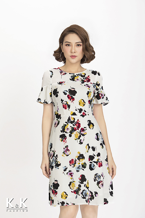 Đầm liền công sở họa tiết hoa nhiều màu KK81-07