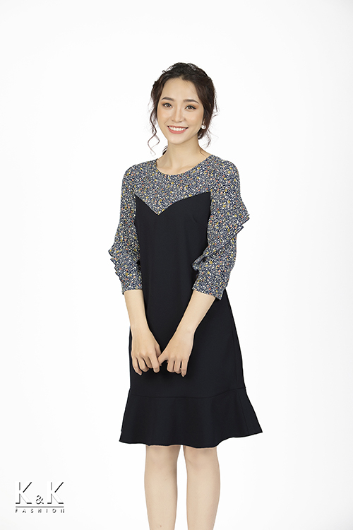 Đầm suông đuôi cá phối họa tiết thanh lịch KK82-06