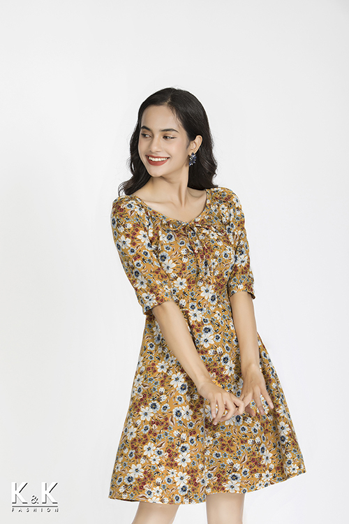 Đầm xòe tay lỡ họa tiết hoa xinh xắn KK83-14