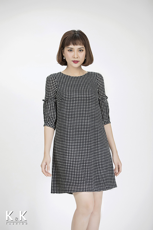 Đầm suông tay lỡ họa tiết caro nhí KK84-30