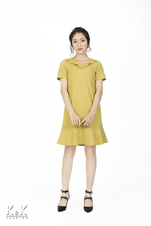 Đầm suông đuôi cá viền bèo nữ tính KK85-15